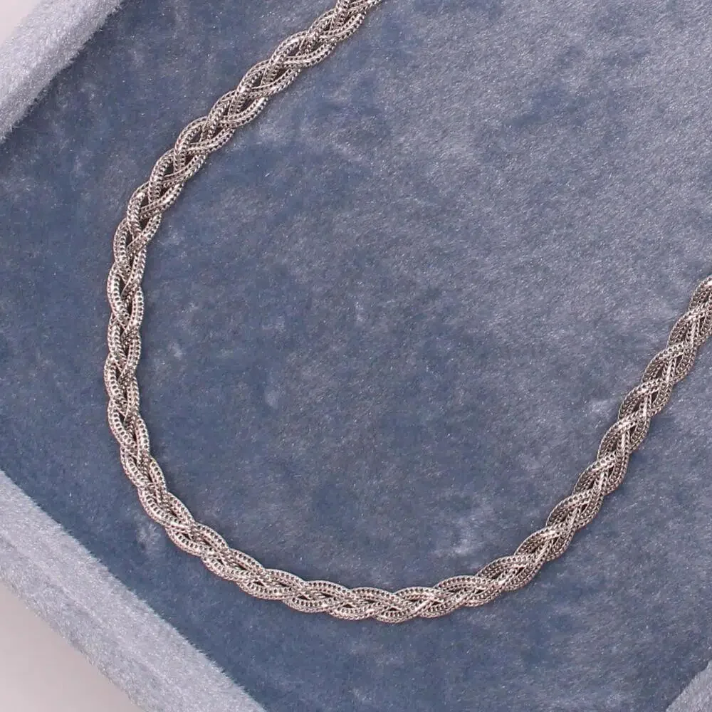 Tecnigold 14kt White Gold Braided Wheat Foxtail Chain Necklace 17" - Picture 1 of 7